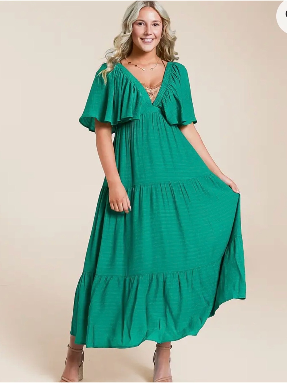 Willow & Root Ruffle Midi Dress Green Medium New